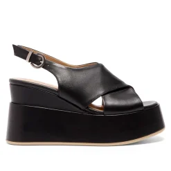 Glorioso Black Leather Wedge Platform Sandals<Carl Scarpa Hot