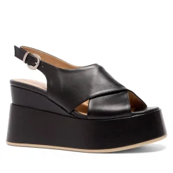 Glorioso Black Leather Wedge Platform Sandals<Carl Scarpa Hot