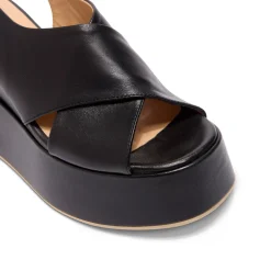 Glorioso Black Leather Wedge Platform Sandals<Carl Scarpa Hot