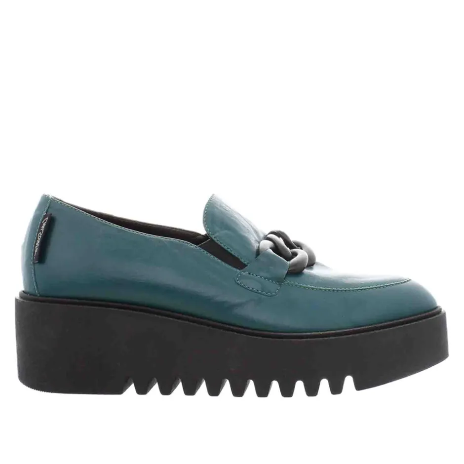 Lizi Teal Leather Chain Wedge Loafers<Carl Scarpa Store