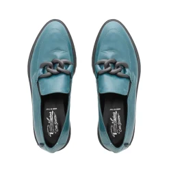 Lizi Teal Leather Chain Wedge Loafers<Carl Scarpa Store