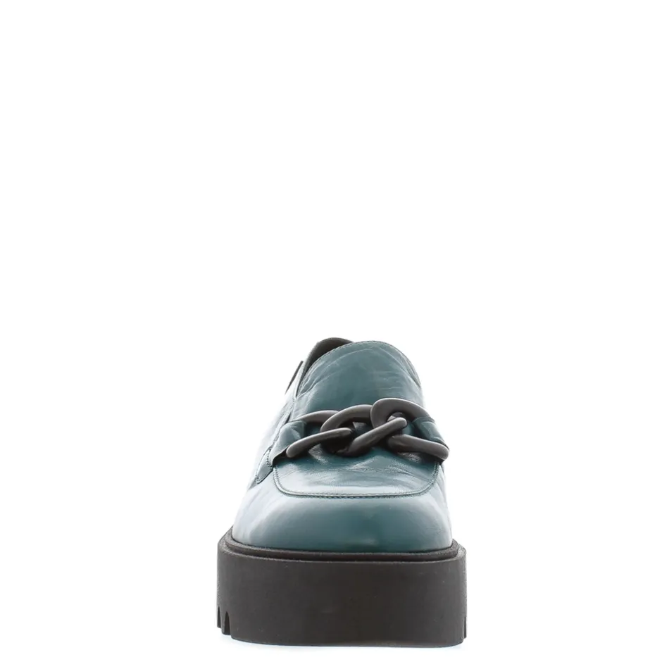 Lizi Teal Leather Chain Wedge Loafers<Carl Scarpa Store