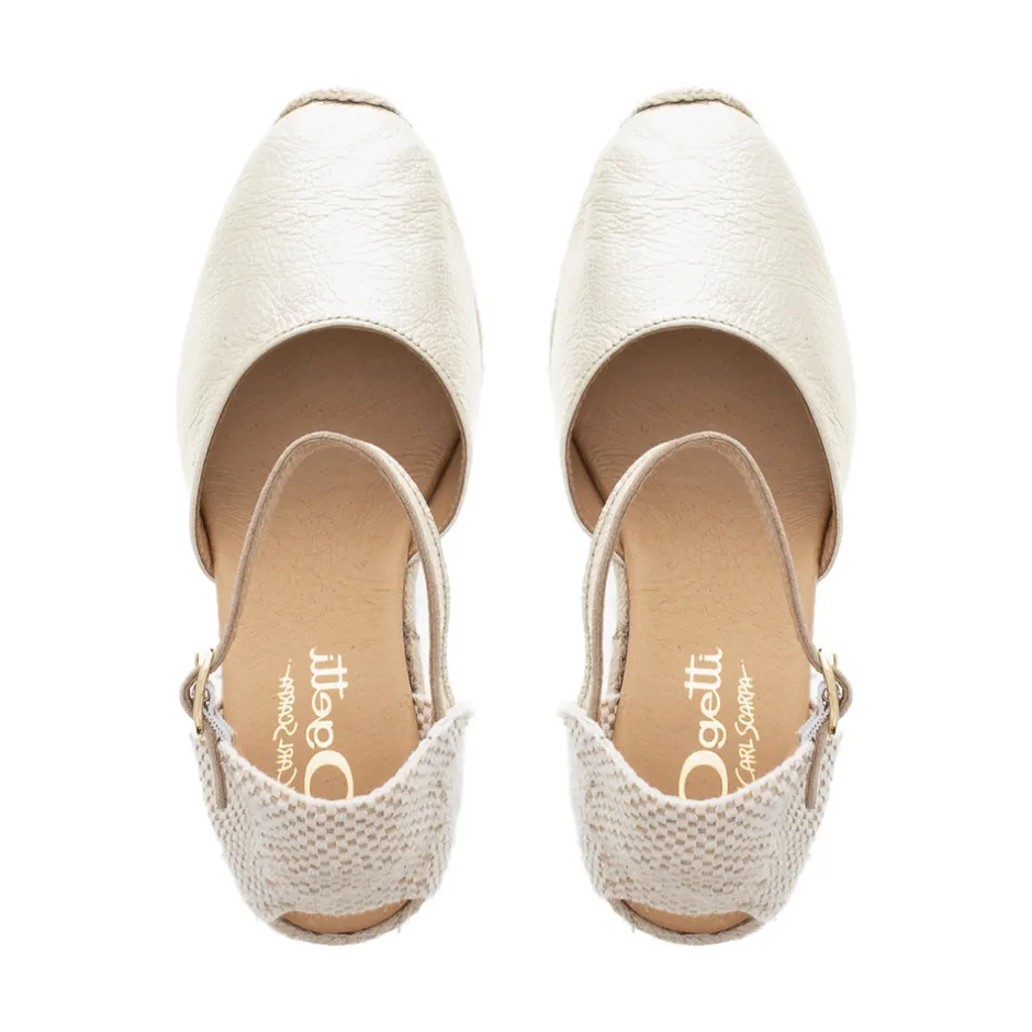 Sicily Champagne Leather Espadrille Wedge Sandals<Carl Scarpa Shop