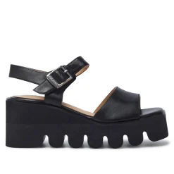 Veronne Black Leather Wavesole Sandals<Carl Scarpa Store